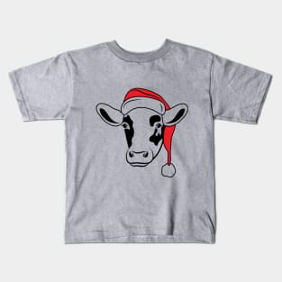 Cow Reindeer Hat Santa Christmas Lights Kids T-Shirt